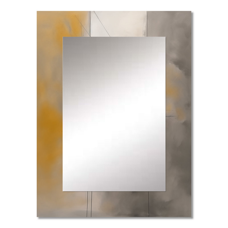 Mélange géométrique gris et jaune - miroir minimaliste, miroir mural décoratif gris, impression d'art en métal, 32 po x 24 po