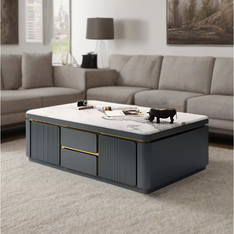 Table basse moderne et simple en marbre de luxe, H 18,11 po x L 62,99 po x l 31,49 po, Blanc / gris