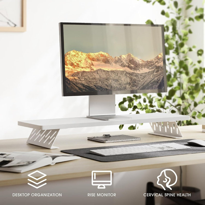 Support pour écran d'ordinateur, tablette de bureau pour 2 moniteurs, supports d'ordinateur pour bureau, support de bureau en bois et acier pour ordinateur portable, PC, imprimante