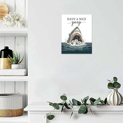 Requin de salle de bain, art mural, requin, océan, salle de bain, décorations murales «Have A Nice Poop», impression sur toile, peinture, maison moderne, décorations de salle de bain encadrées, 12 po x 16 po