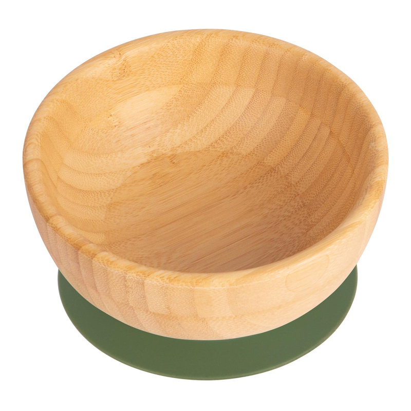 Tiny Dining - Bamboo Suction Bowl - Beige, Olive Green