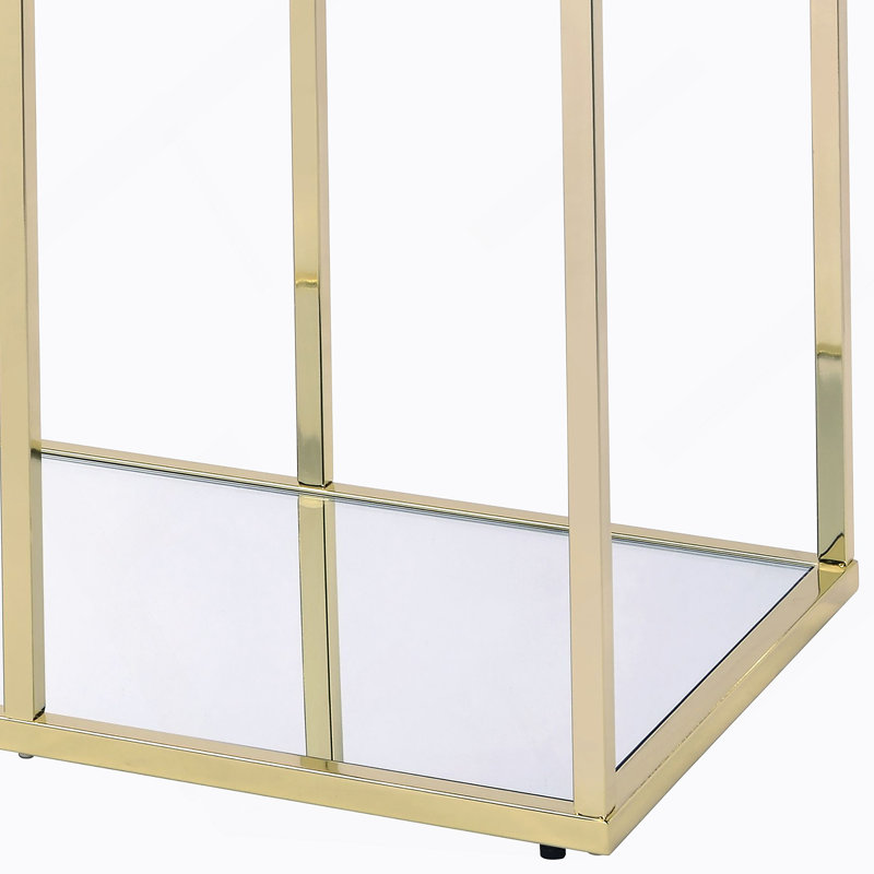 Table de canapé en verre transparent et finition dorée avec plateau en verre trempé et structure en métal, parfaite pour les décors modernes et les petits espaces