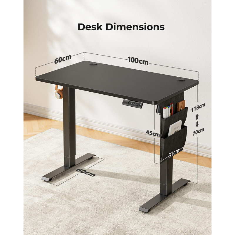 Commercial Use 60Cm W Height Adjustable Rectangular Standing Desk, Black