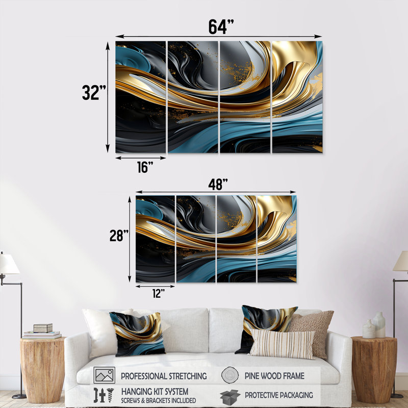 4 pièces d'art liquide, H 28 po x l 48 po