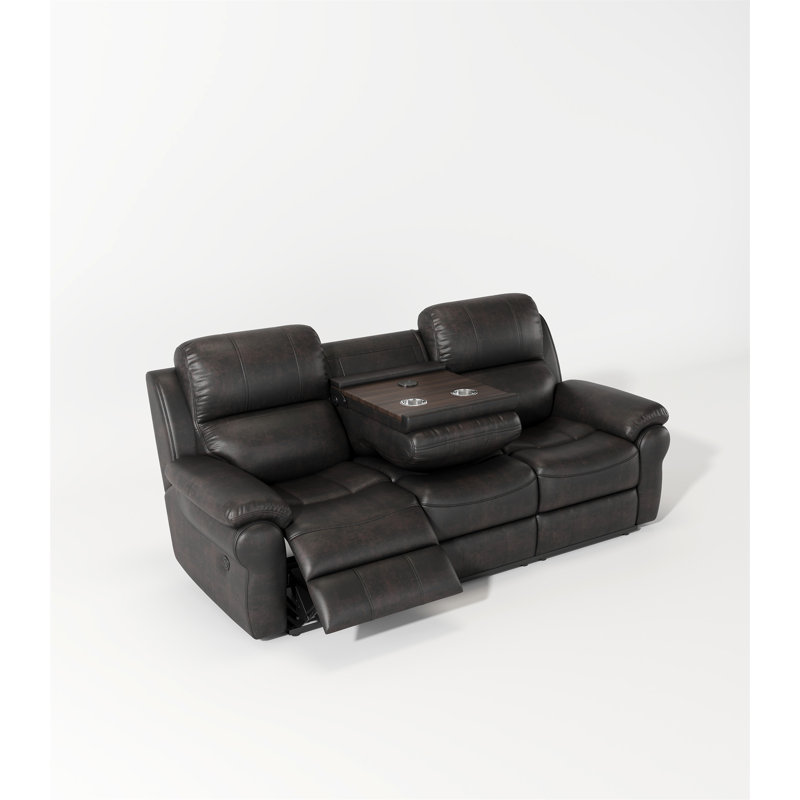 Breathable Fabric Power Reclining Sofa With Drop Down Table, Espresso