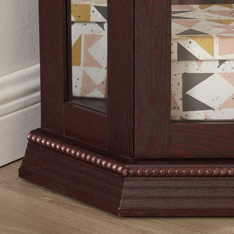 Vitrine de coin vitrée avec vitrine d'angle lumineuse, vitrine avec éclairage (inclus), bar, armoire à vin avec tablettes réglables en verre