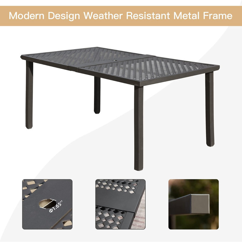 Ensemble repas 7 pièces en métal avec chaises pivotantes et coussins Nasir, Beige