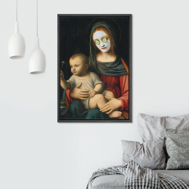 "Visage concombre de la Vierge Jésus", H 36 po x l 24 po, Cadre flottant noir
