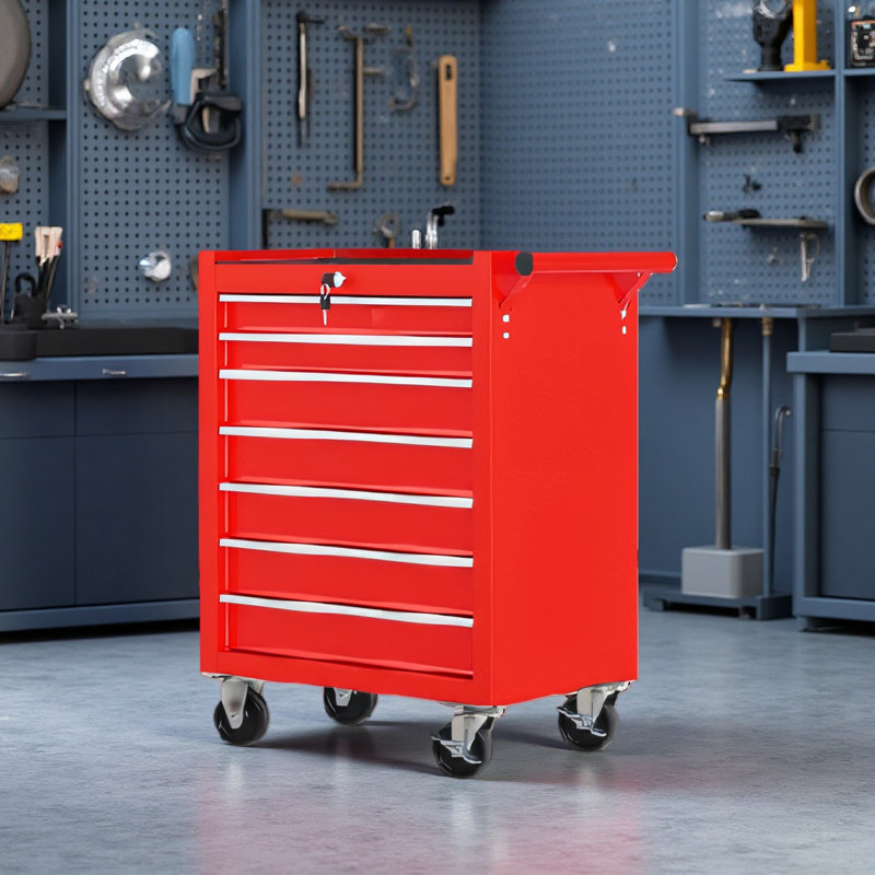Coffre à outils roulant avec boîte à outils à 7 tiroirs avec roues Armoire de rangement multifonctionnelle pour outils, garage, entrepôt, atelier