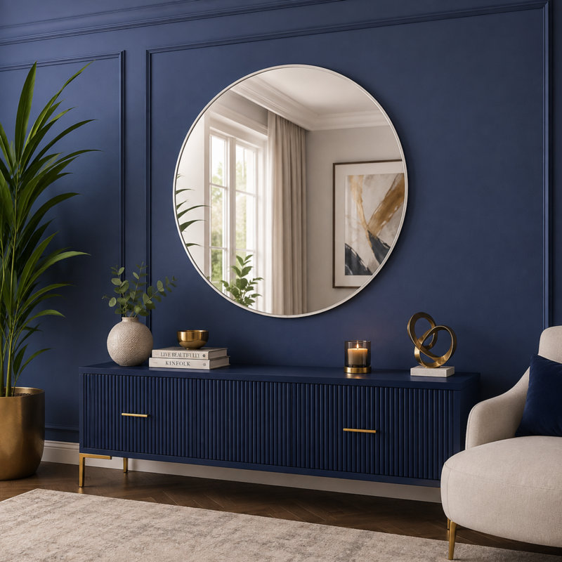 Plastic Round Wall Mirror Set, Silver