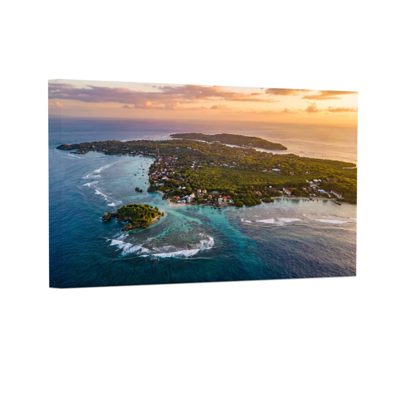 Paysage et nature Île tropicale Coucher de soleil Vue sur l'océan, H 12 po x l 18 po