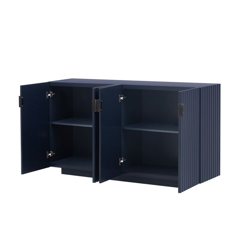 Buffet avec rangement, buffet avec amplement d'espace de rangement, crédence à 4 portes cannelées avec tablettes réglables pour la salle à manger et le salon (ANTIQUE BLEU)