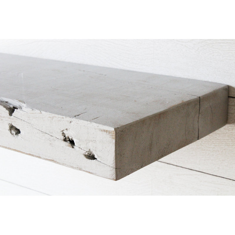 Reclaimed Barn Joist Deep Floating Shelves with Low Profile Brackets, 2.5" H x 24" W x 11" D, Rustic Gray