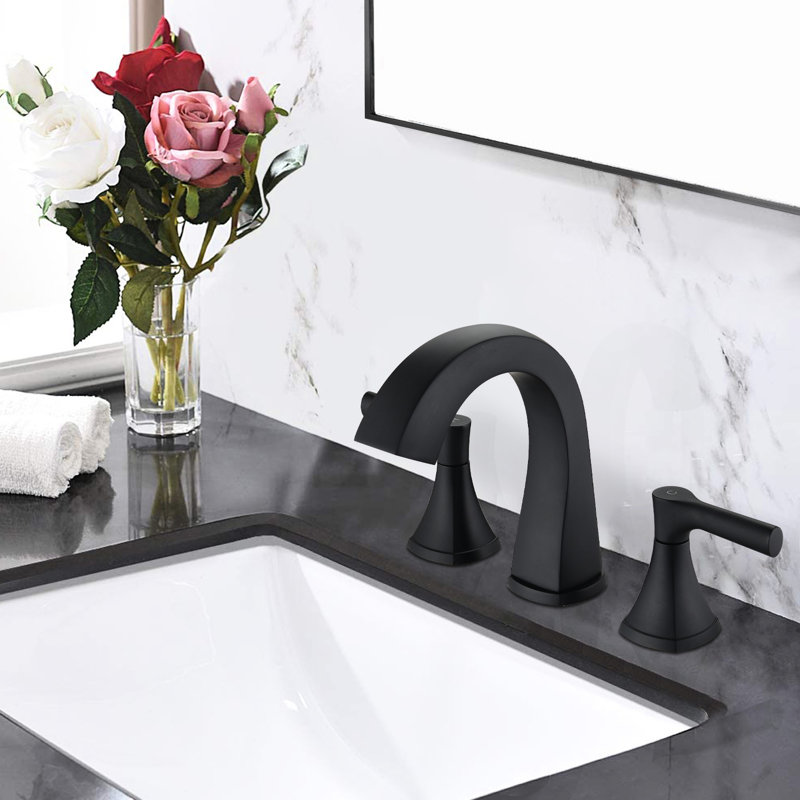 Matte Black Bathroom Tap - 3 Hole Widespread Two Handle Vanity Sink Bath Faucet With Drain Assembly, Rust & Stain Finish Corrosion