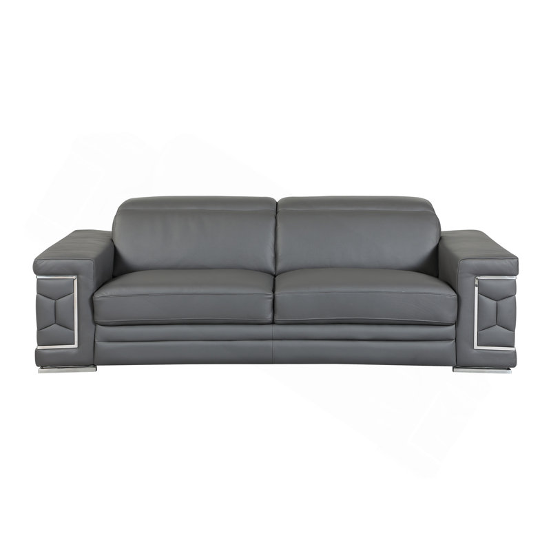 Canapé en cuir italien Top Grain, L 38 po, Gris foncé