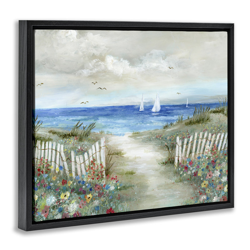 «Gorgeous Traditional Beach Scene» par Nan, H 25 po x l 31 po, Cadre flottant noir de jais