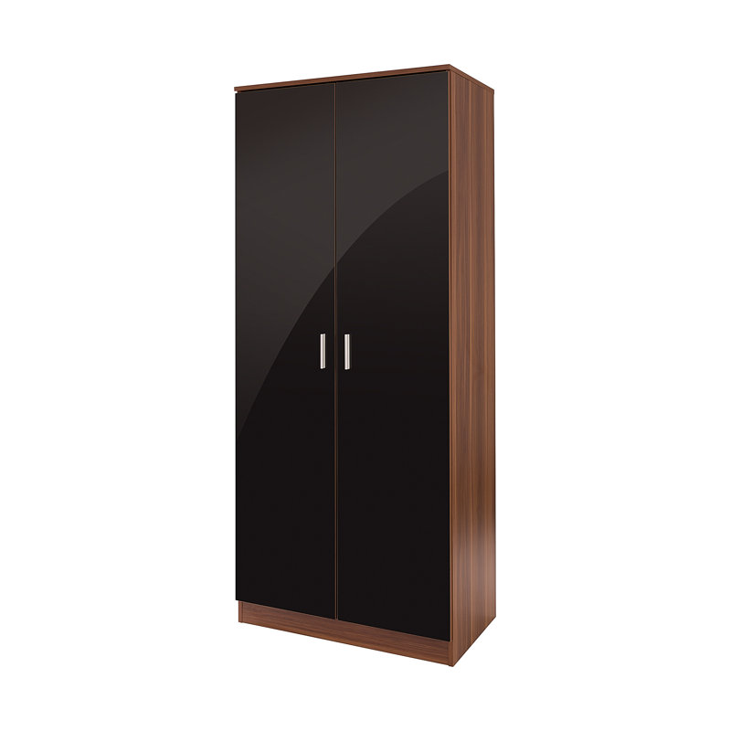 Brylene 2 Door Wardrobe, Walnut/Black High Gloss