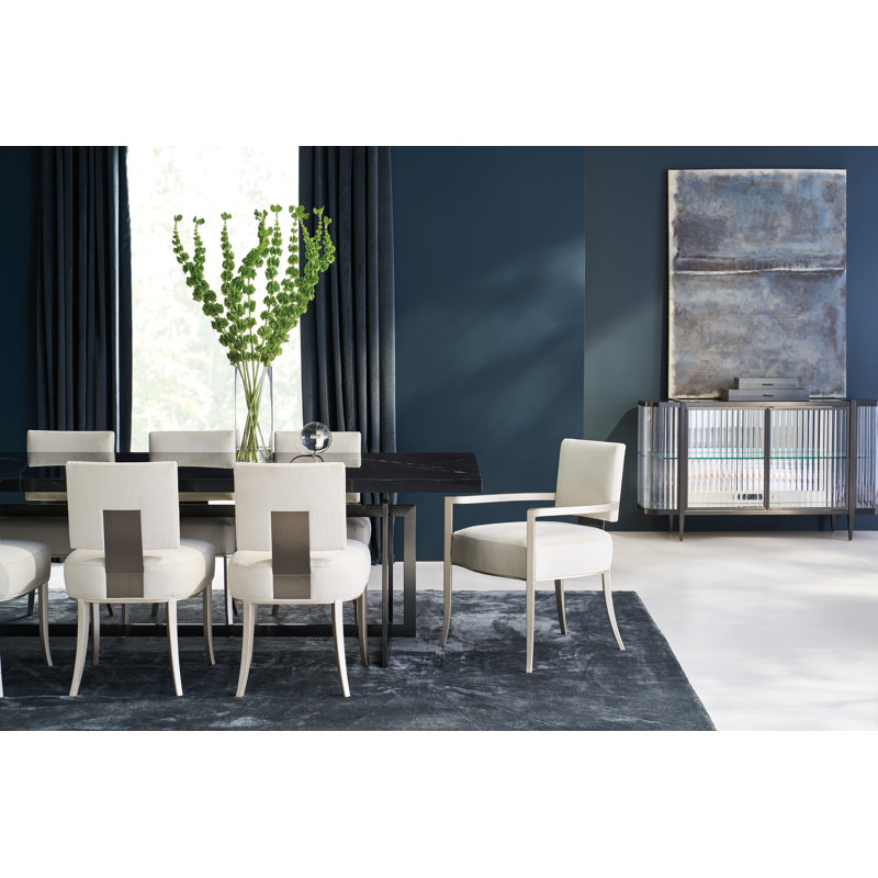 Caracole Classic Upholstered Dining Chair, Gray, Black/Chrome