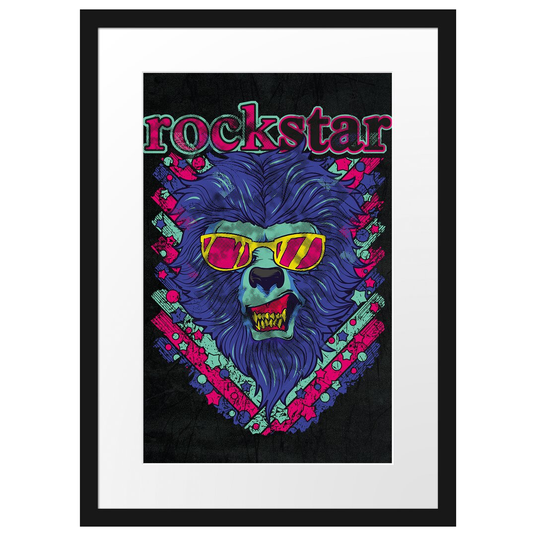 Gerahmtes Poster Rockstar-Lion Black