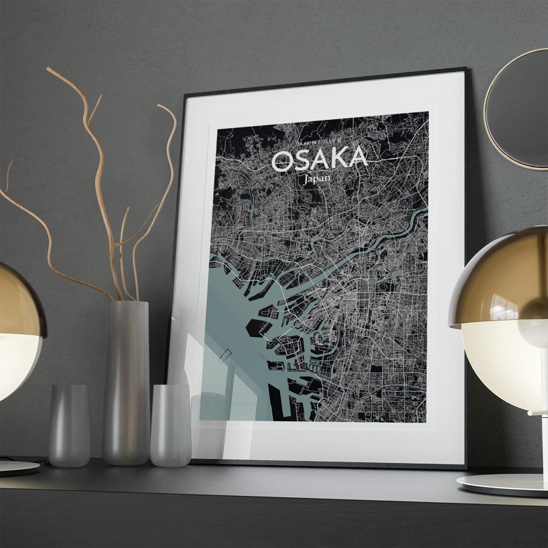 Osaka City Map In Midnight - No Frame Print, 27.6cm H x 19.7cm W x 0.05cm D