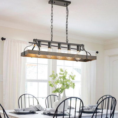 Luminaire suspendu vintage noir doré de 34 pouces - 5 douilles E26, chaîne de suspension réglable pour la salle à manger, douilles d'ampoules de cuisine, cuisine, salle à manger, salon