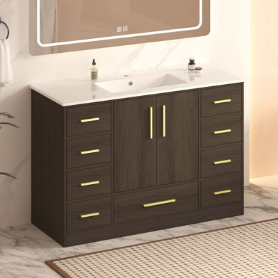 Bathroom Vanity,Abundant Storage Cabinet -2 Soft Close Doors And 9 Drawers