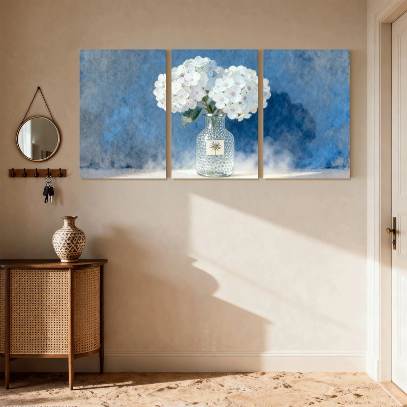 Ensemble de 3 impressions sur toile en verre d'hortensias, H 24 po x l 48 po