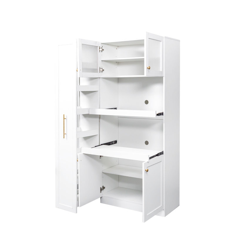 Armoire de rangement blanche avec 4 portes et une tablette coulissante multifonctionnelle pour un rangement organisé à 4 portes