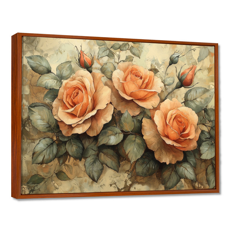 Roses, tons de terre, fleurs II, Brun, Impression encadrée flottante sans passe-partout, H 16 po x l 32 po