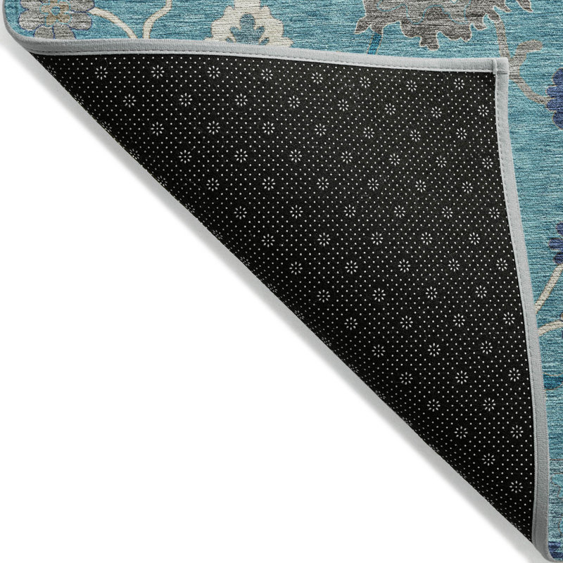 Tapis extérieur lavable floral bleu sarcelle 9 pi x 12 pi bleu argenté et gris