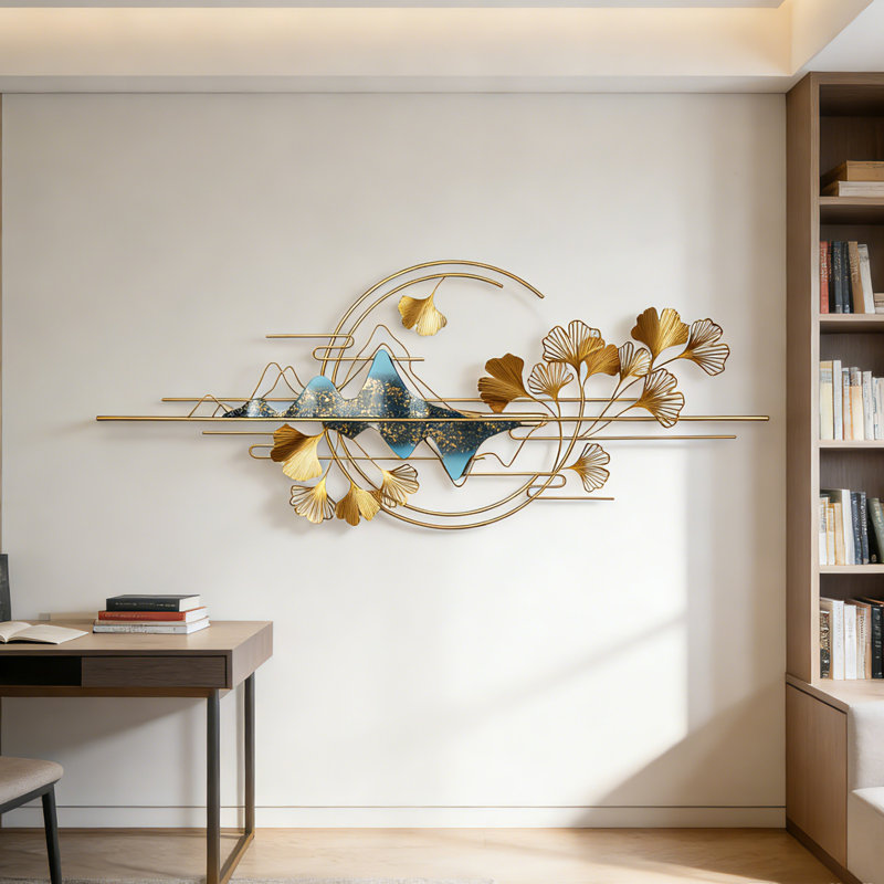 3d Gold Metal Ginkgo Leaf Wall Art, 25" H x 59.23" W x 3" D