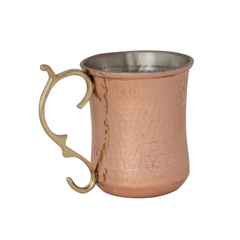 Tasse en acier martelé avec poignée en laiton et finition cuivre, Ensemble de 1