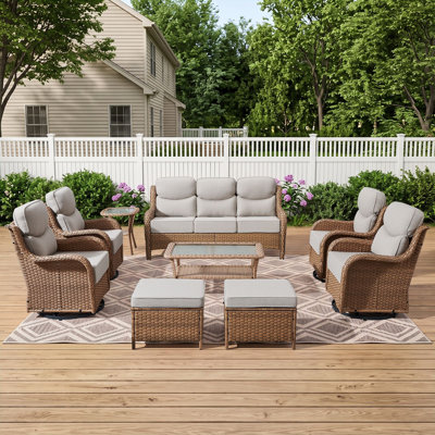 9-Piece Patio Furniture Set With Swivel Glider Chairs, 6-Inch Plush Cushions & Water-Resistant Olefin Fabric