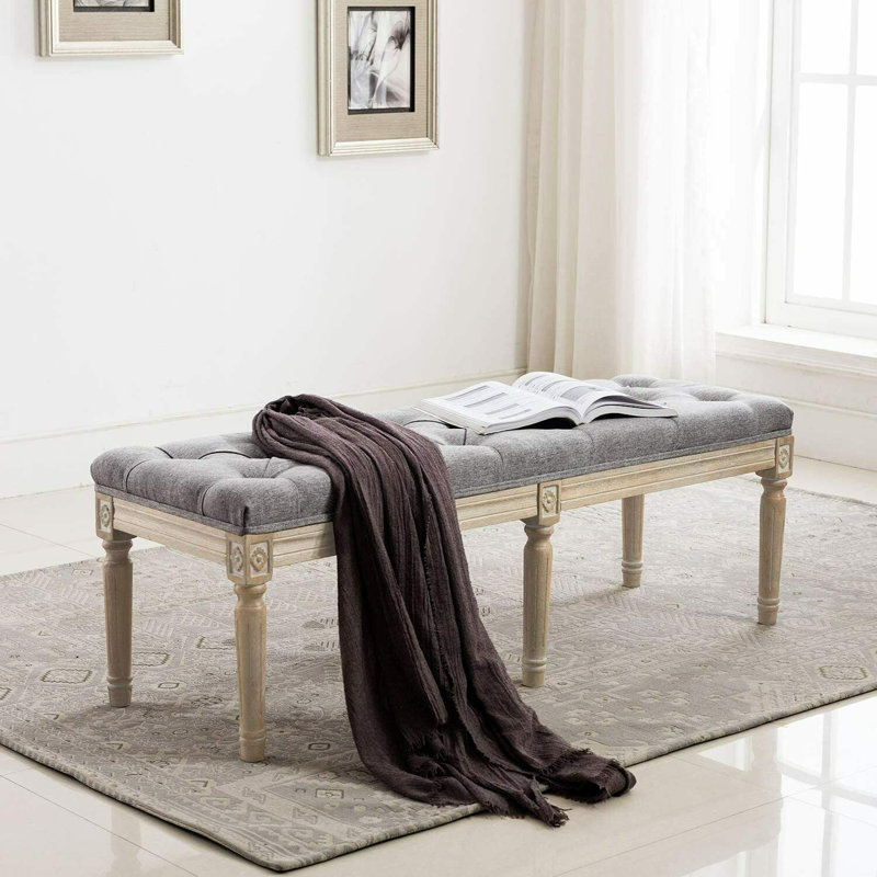 Narberth Cotton Upholstered Storage Bench, Gray