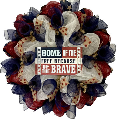 Patriotic Wreath Rustic Home of the Free Because of the Brave