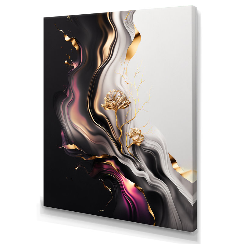 Gold Black Subtle Symmetry - reproduction d'art sur toile abstraite, H 20 po x l 12 po x P 1 po, Toile tendue