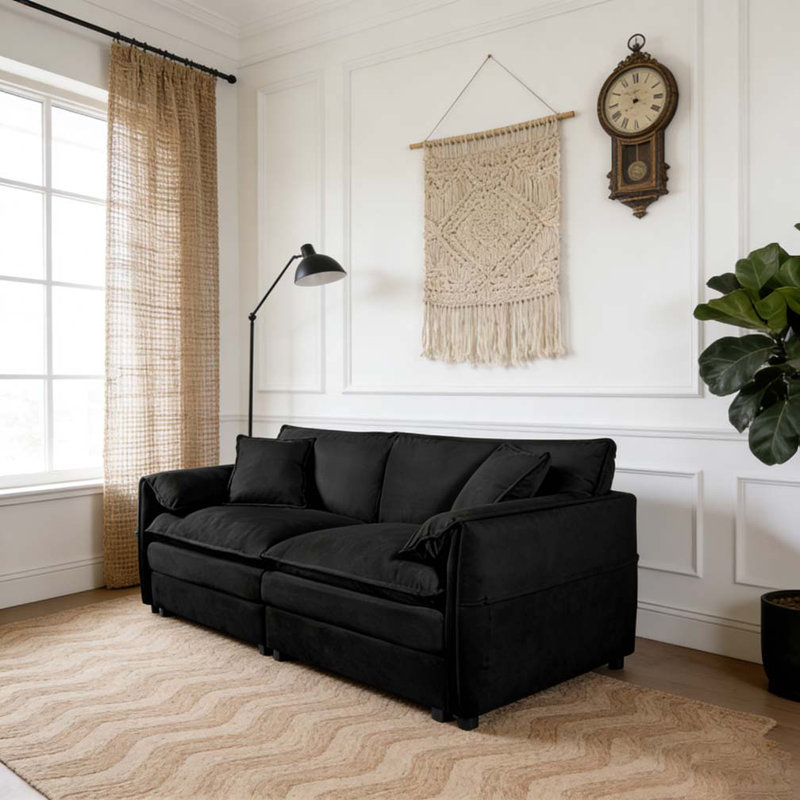 Oversized Chenille Loveseat Sofa, Black
