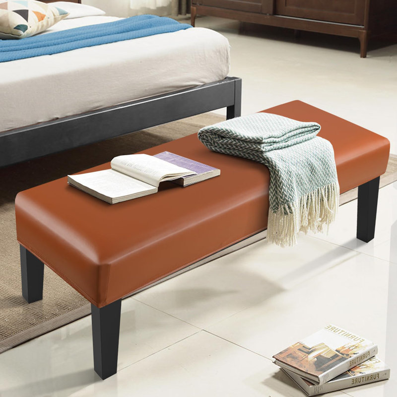 Box Cushion Bench Slipcover, Pu Light Brown Faux Leather