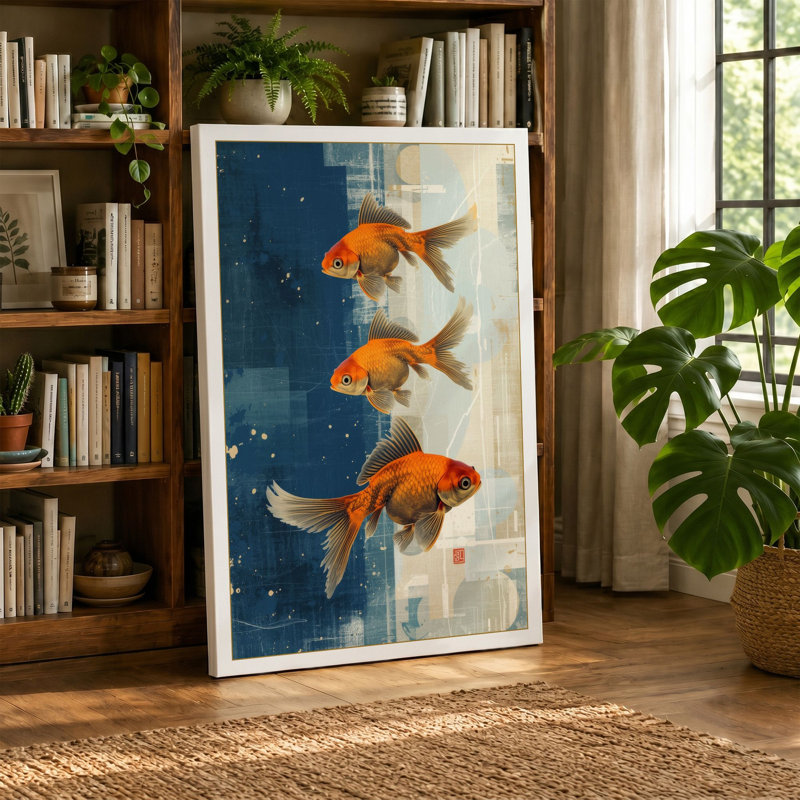 Goldfish Among Structures Modern - Wrapped Canvas, 36x24 - 91.4 x 61.0 cm, White Border