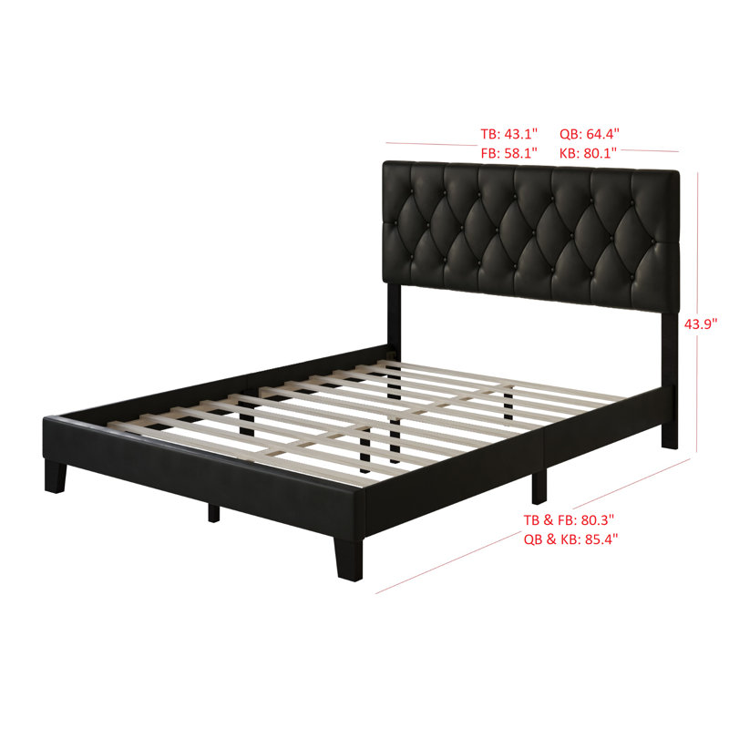 Aleahya Vegan Leather Platform Bed, Black, Full