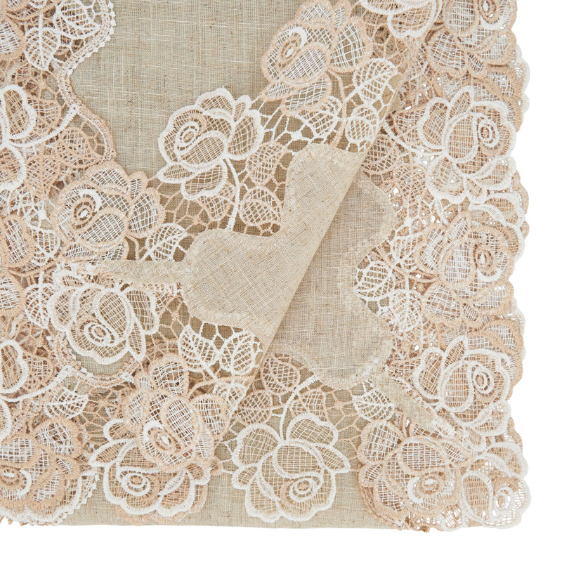 Natural Lace Rose Border Polyester Table Runner