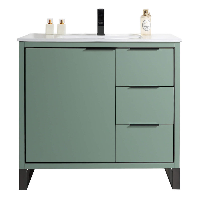 36" Single Bathroom Vanity Set, Matte Black, Mint Green