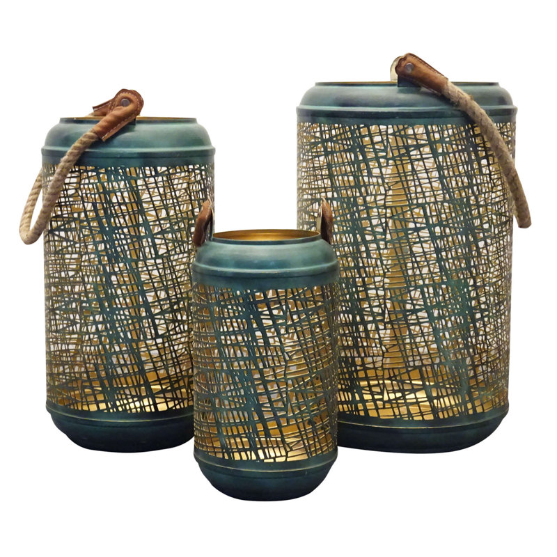 3 Piece Metal Wall Lantern Set, Black, 25cm H x 20cm W x 20cm D