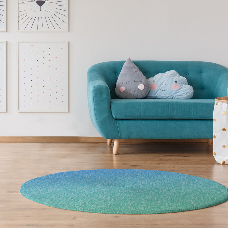 Tapis bleu / vert Ombre Ditsy, Rectangle 3 pi x 5 pi