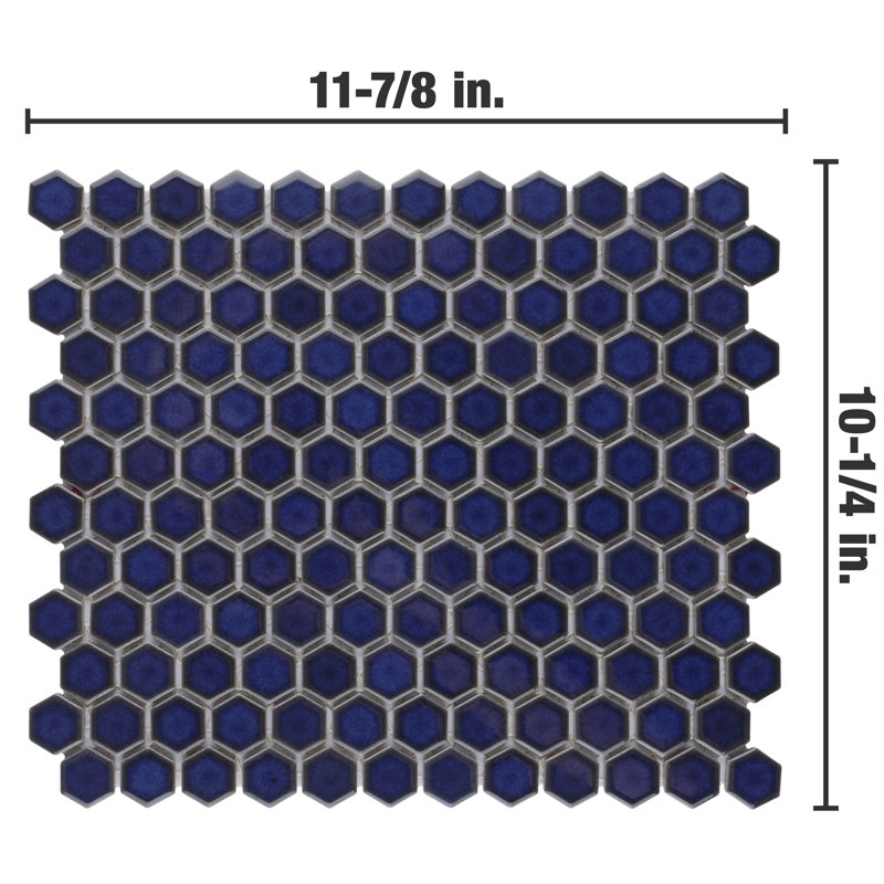 Tribeca 1" Hex Glossy 10-1/4 " x 11-7/8 " Porcelain Mosaic Floor and Wall Tile, Cobalt