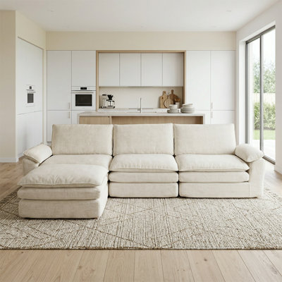 L-Shaped Modular Sectional Sofa, 3-Seater Cloud Couch With Movable Ottoman, Deep Seat Chenille Upholstery