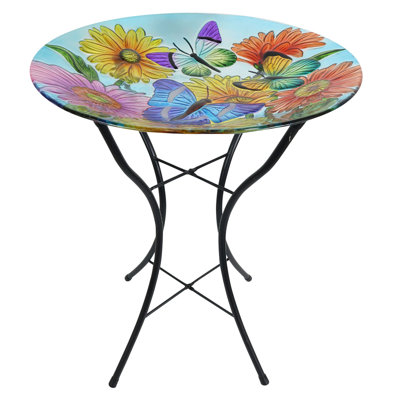 Fluttering Butterflies Glass Birdbath