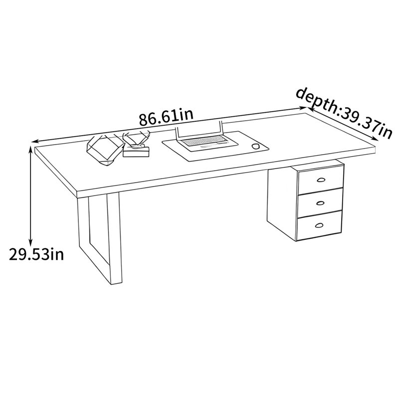 Luxury-sleek design office desk, 29.53" H x 86.61" W x 39.37" D