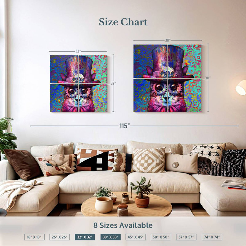 Chat Steampunk Cogs, H 32 po x l 32 po
