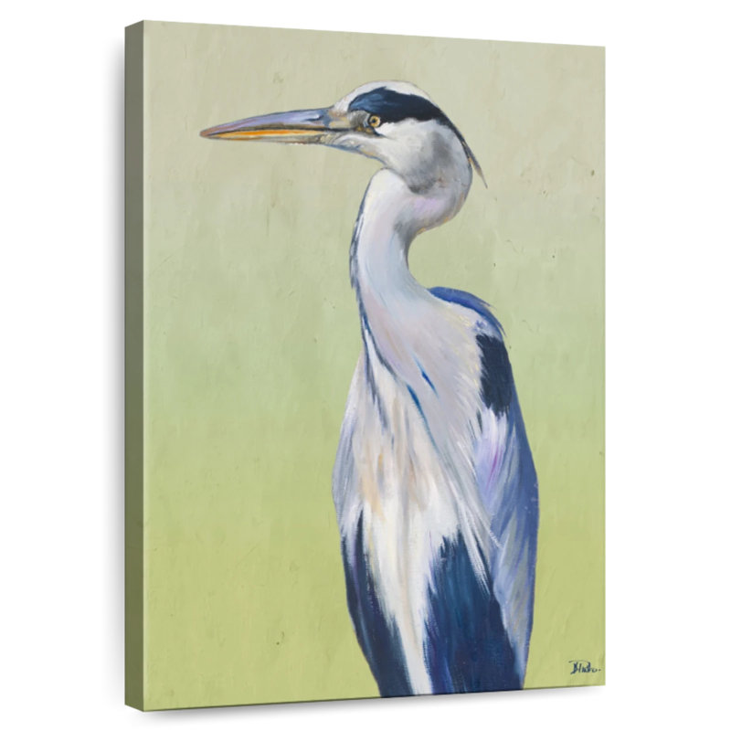 Héron bleu sur fond vert II, H 36 po x l 24 po
